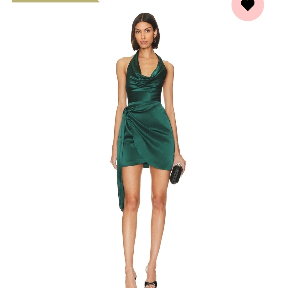 Amanda Uprichard Emerald Green Satin Halter Mini Dress